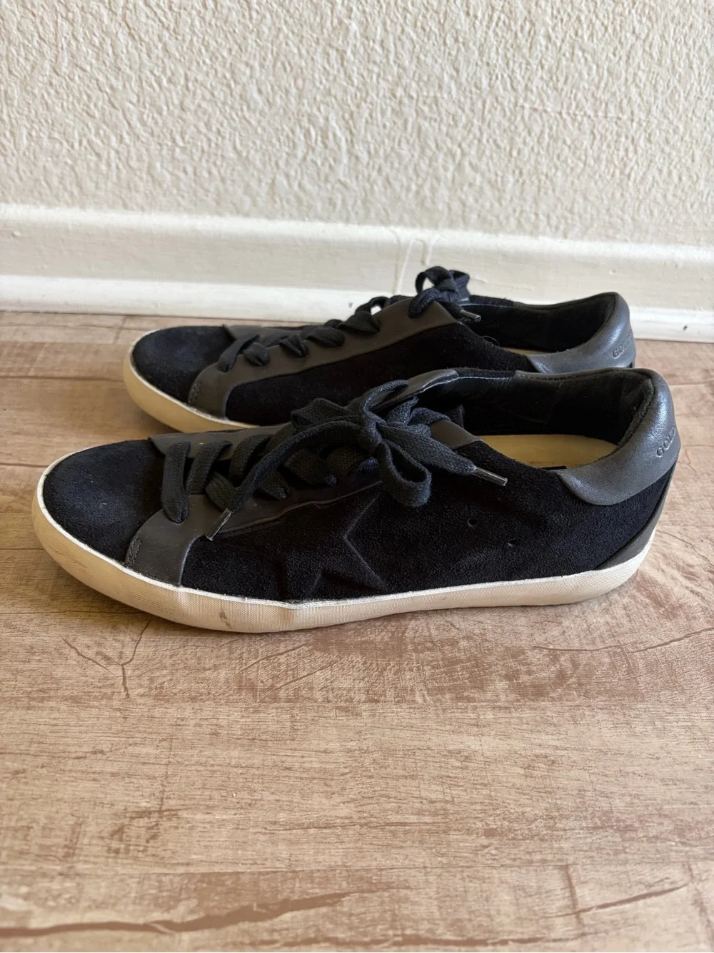 Golden Goose Black Suede Low-Top Sneakers with White Sole